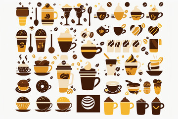 coffee cup icons set, background with coffee themes pattern