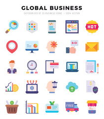 Global Business Flat icons collection. Flat icons pack. Vector illustration