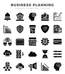 Simple Set of Business Planning Related Vector Glyph Icons.