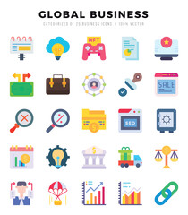 Global Business web icons in Flat style.