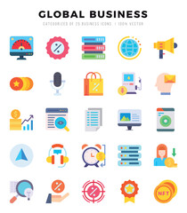 Global Business icons set. Collection of simple Flat web icons.