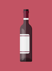 Wine bottle with glass icon in flat style. Alcohol drink vector illustration on isolated background. Champagne beverage sign business concept.