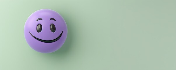 smirking emoji on a pale green background with space for text The emoji is purple with a sly smile