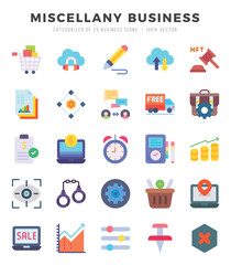 Miscellany Business icons set. Collection of simple Flat web icons.