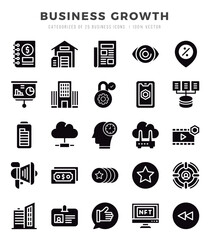 Vector icons set of Business Growth. Glyph style Icons.