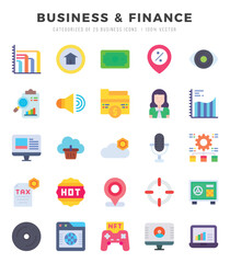 Business & Finance Flat icons collection. 25 icon set in a Flat design.