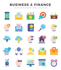Set of simple Flat Business & Finance Icons. Flat art icons pack. Vector illustration.