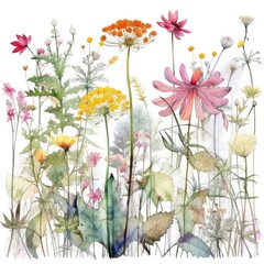 Watercolor illustration beautiful garden and plants.