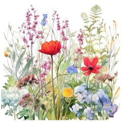 Fototapeta premium Watercolor illustration beautiful garden and plants.