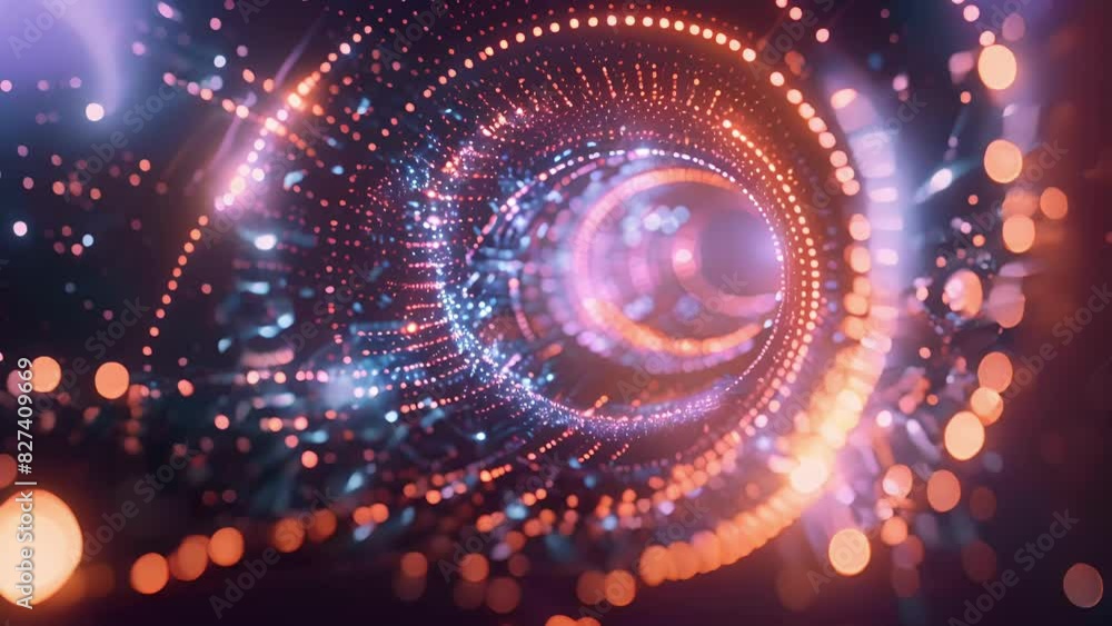 Poster a 3d rendering shows a particle tunneling through a twisting mazelike network of energy barriers.
