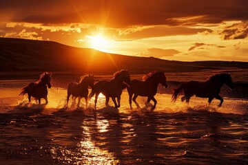 Herd of Horses at Gorkhi-Terelj National Park at Ulaanbaatar, Mongolia. Winter Jan 25 2019.  ....