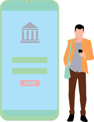 Boy is depositing money online in the bank.