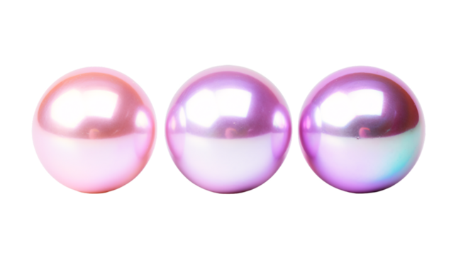 Three pink iridescent metallic balls on an isolated background