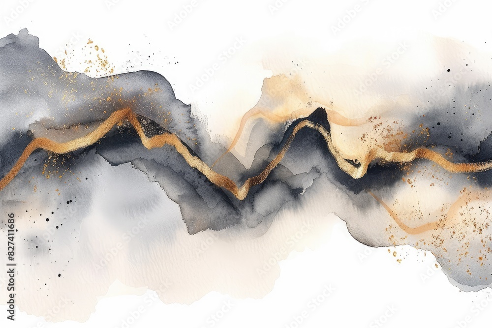 Poster a painting of a mountain range with a gold line running through it. the gold line is the only thing 
