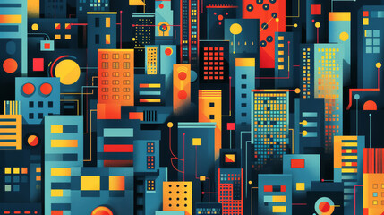 Title: Colorful Geometric Patterns in Modern Digital Art Composition