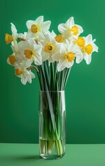 Beautiful Daffodil flowers in full bloom, minimalistic photograph view, professional, created with AI