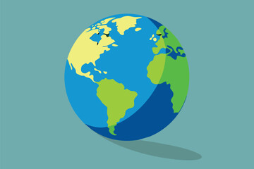 A representation of the Earth, with the continents highlighted in green on a blue background symbolizing the oceans.