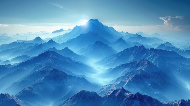 Surreal Scenery: Blue Mountain Landscape Captured in a Modern Interior Setting