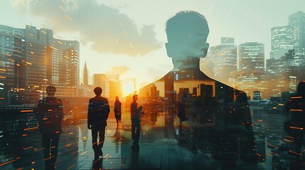 Business people of Double exposure and city landscape