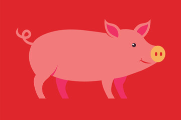 shows a stylized illustration of a pig. It is pink in color with decorative patterns on its body, including blue and red accents, and it wears a yellow bow with red polka dots on its ear.