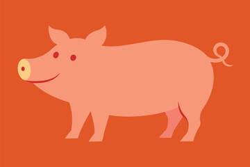 shows a stylized illustration of a pig. It is pink in color with decorative patterns on its body, including blue and red accents, and it wears a yellow bow with red polka dots on its ear.