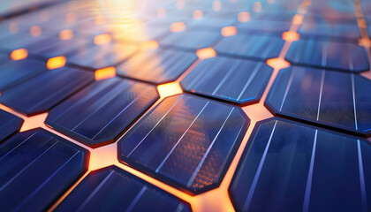 A close-up of photovoltaic cells within a solar panel, showing the intricate structure that captures solar energy