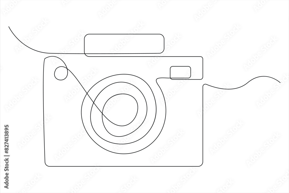 Wall mural continuous single line drawing line art of retro photo camera icon vector illustration