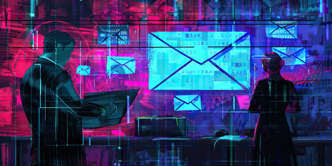 Business Email Compromise: A graphic depicting a business email compromise scam, where fraudsters impersonate company executives to trick employees into transferring money or sensitive information