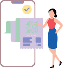 Girl paying bill with QR code.