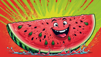 red, ripe watermelons, green striped watermelons, summer mood, background, wallpaper, stickers