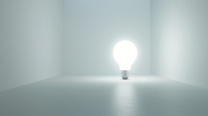 A floating light bulb in an empty space symbolizes the birth of an idea. Its warm light fosters an atmosphere of creativity and inspiration, while the white background represents boundless potential.