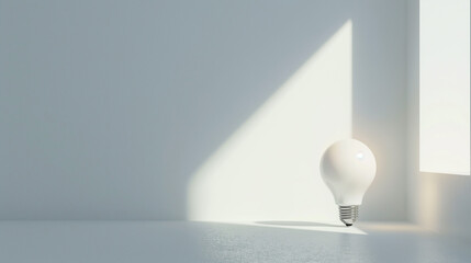 A floating light bulb in an empty space symbolizes the birth of an idea. Its warm light fosters an atmosphere of creativity and inspiration, while the white background represents boundless potential.
