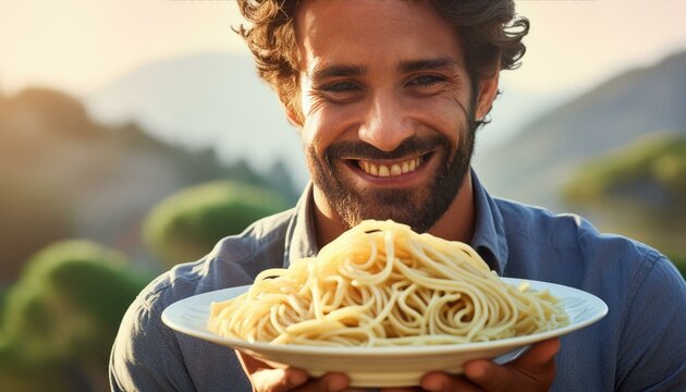 Juan contento con sus espaguetis.