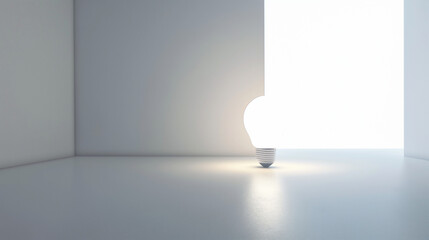 A floating light bulb in an empty space symbolizes the birth of an idea. Its warm light fosters an atmosphere of creativity and inspiration, while the white background represents boundless potential.