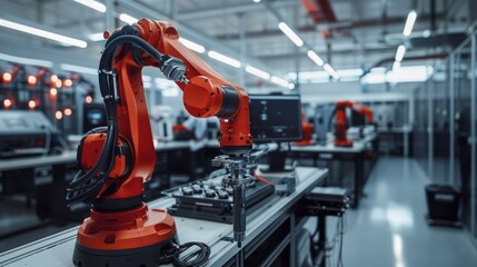 Fototapeta premium Industrial Robotics: Depict a cutting-edge industrial robotics lab.