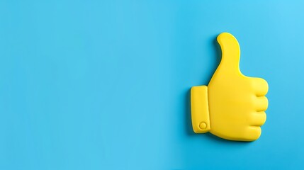thumbs-up emoji on a sky blue background with ample space for text The emoji is bright yellow with a prominent thumb