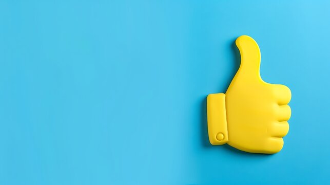 thumbs-up emoji on a sky blue background with ample space for text The emoji is bright yellow with a prominent thumb