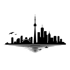 Fototapeta premium Stylized Toronto skyline with iconic CN Tower silhouette and ref