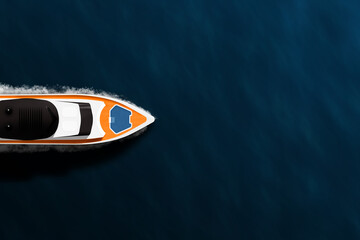 Yacht top view in the ocean