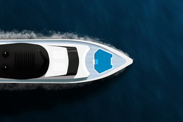 Yacht top view in the ocean