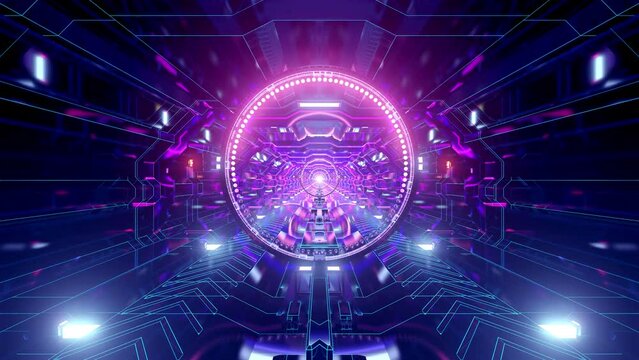 An endless corridor of racing lights and glowing rings in a seamless loop.