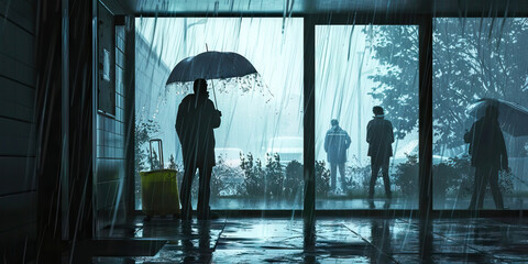 Hailstorm Safety: An image showing people taking shelter during a hailstorm, emphasizing the importance of staying indoors and away from windows to avoid injury