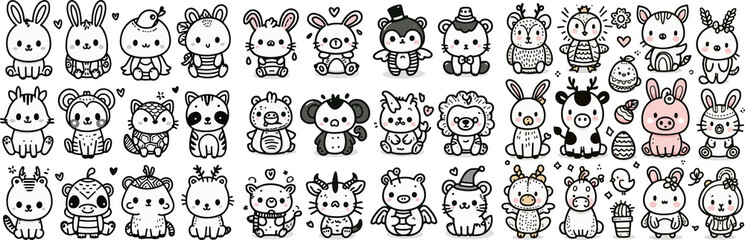 Vector cartoon sketch illustration with cute doodle animals