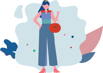 A girl is standing with a stylish bag.