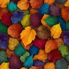 multicolored spectrum rainbow texture fallen autumn leaves tile background Generative AI 