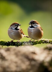 Fototapeta premium lovebirds among sparrows