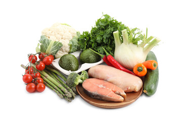 Healthy food. Different fresh products isolated on white