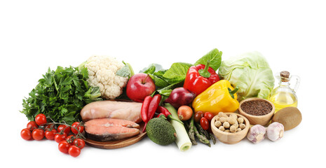 Healthy food. Different fresh products isolated on white