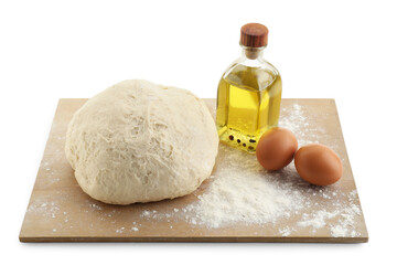 Raw dough and ingredients isolated on white