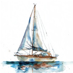 Fototapeta premium A watercolor painting of a sailboat on a calm sea